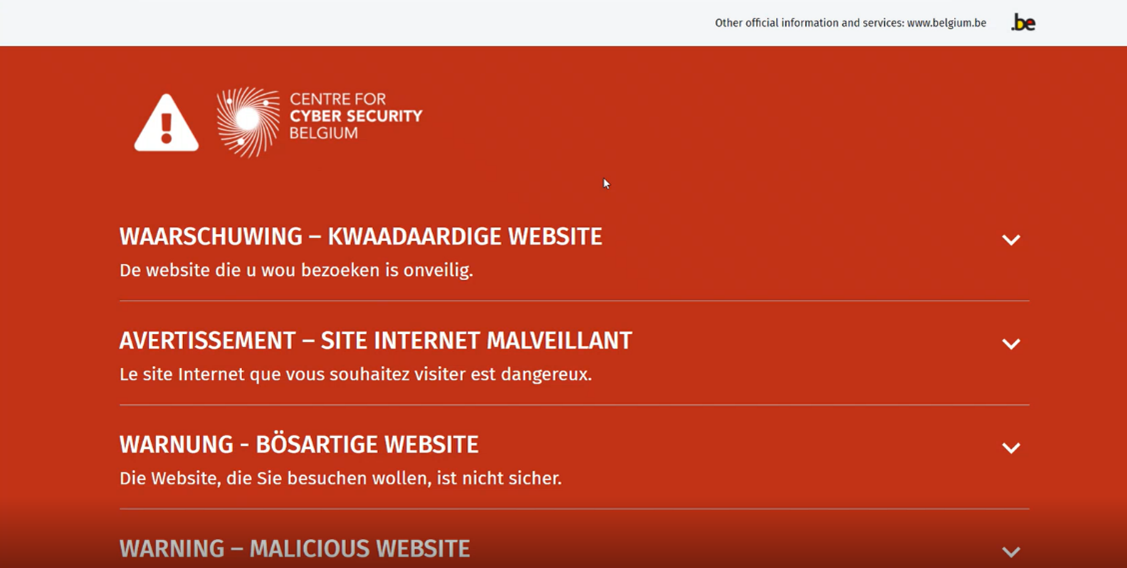 Page d'avertissement indiquant qu'un site Web que vous souhaitez visiter est malveillant